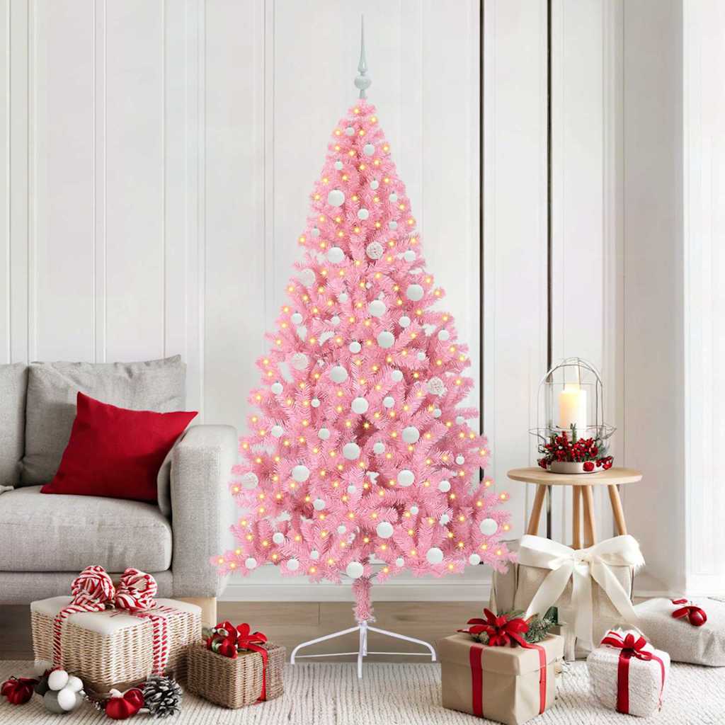 Vidaxl kunstmatig voorverlicht kerstboom met 300 led roze 180 cm pvc