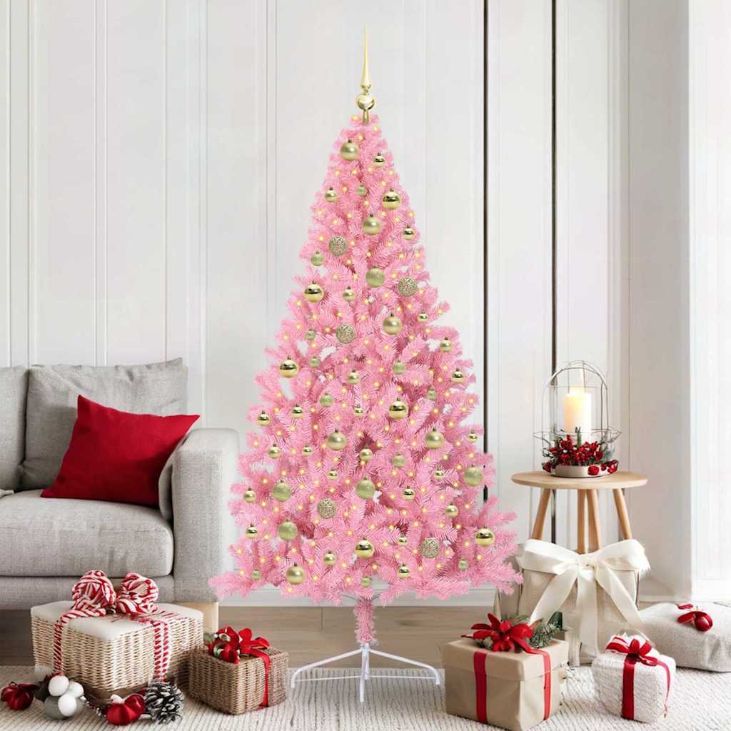 Vidaxl kunstmatig voorverlicht kerstboom roze 180 cm pvc
