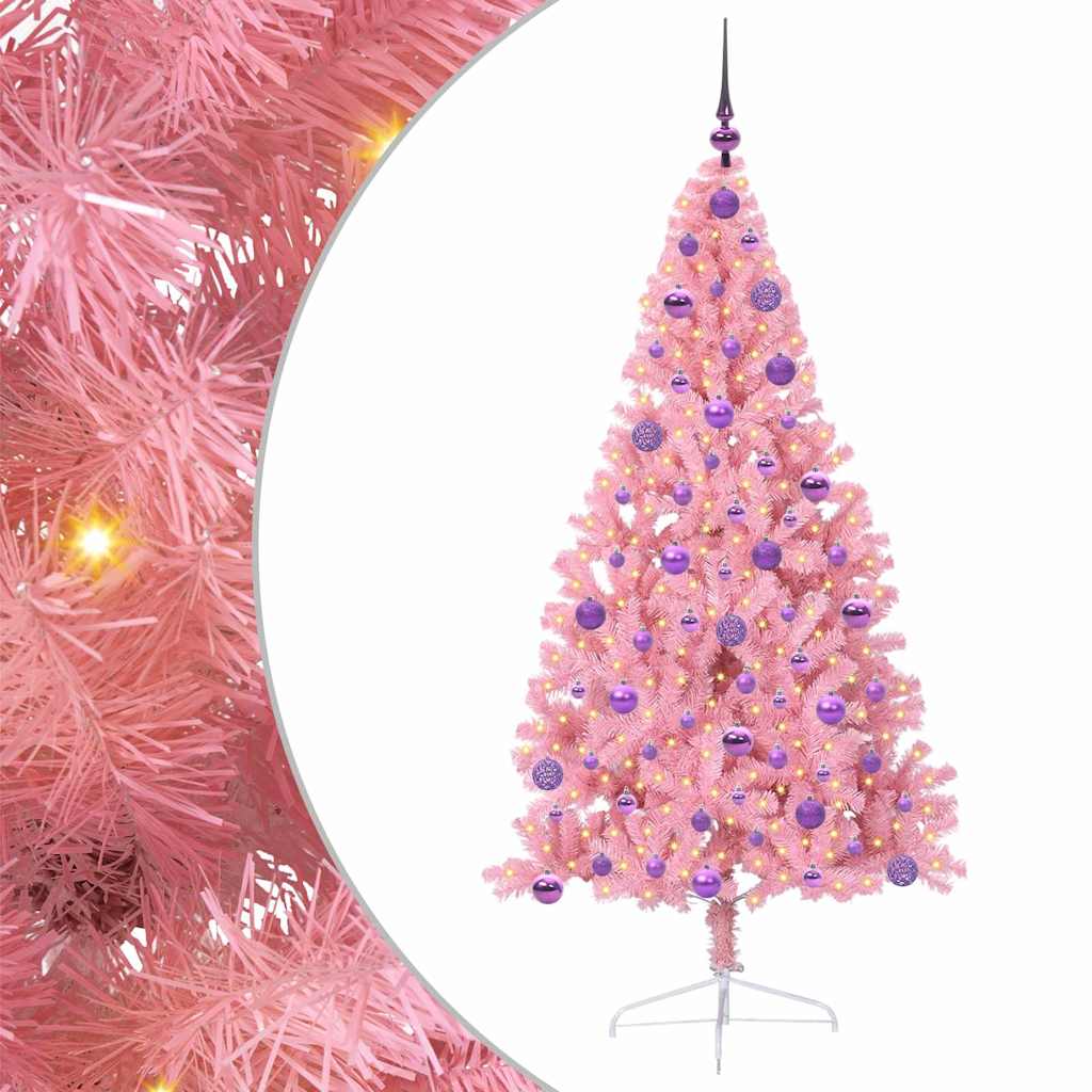 Vidaxl kunstmatig voorverlicht kerstboom met 300 led roze 180 cm pvc
