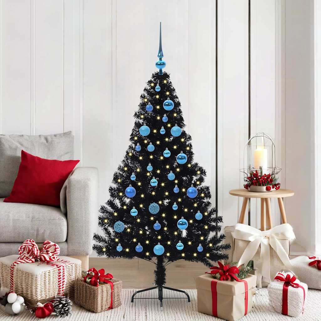 Vidaxl kunstmatig voorverlicht kerstboom met 150 led zwart 150 cm pvc