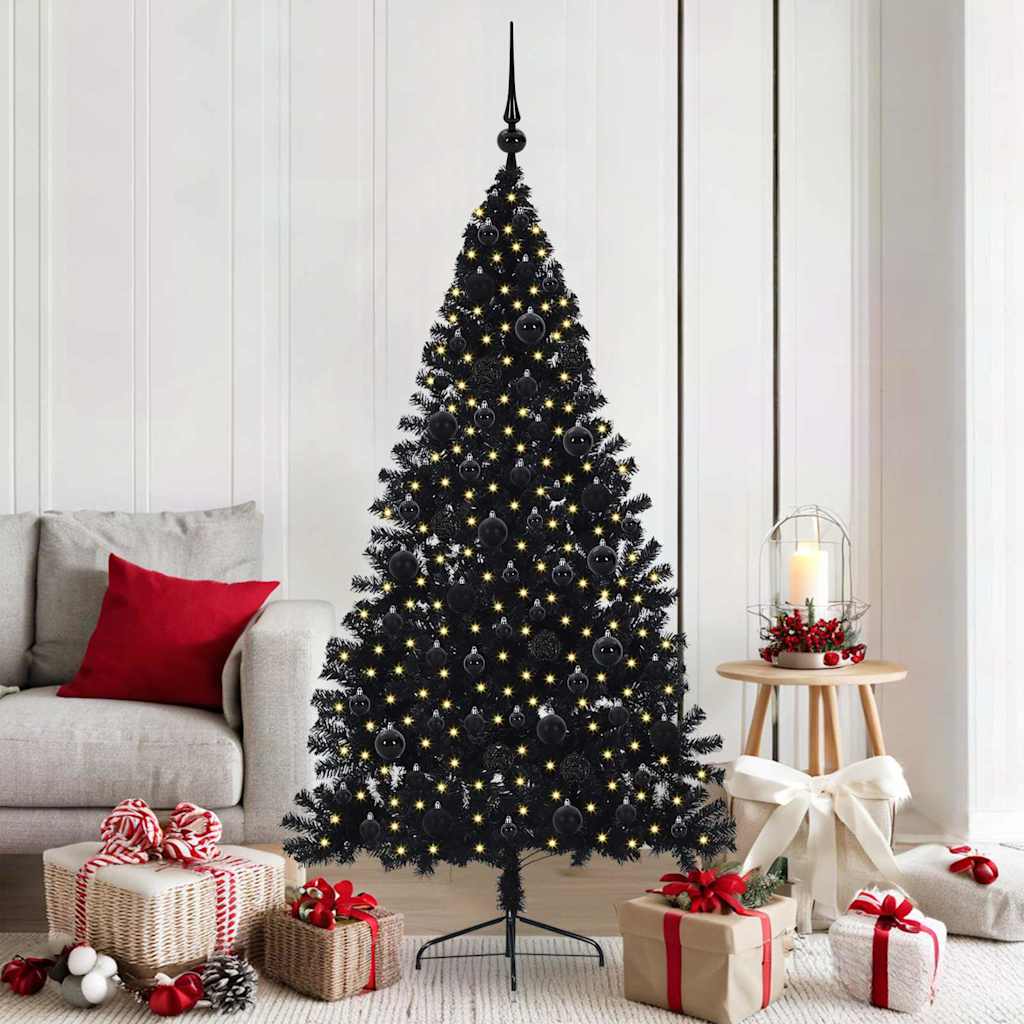 Vidaxl kunstmatig voorverlicht kerstboom met 300 led zwart 180 cm pvc