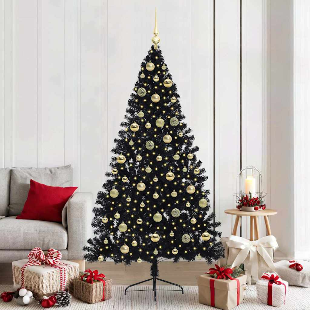 Vidaxl kunstmatig voorverlicht kerstboom zwart 210 cm pvc