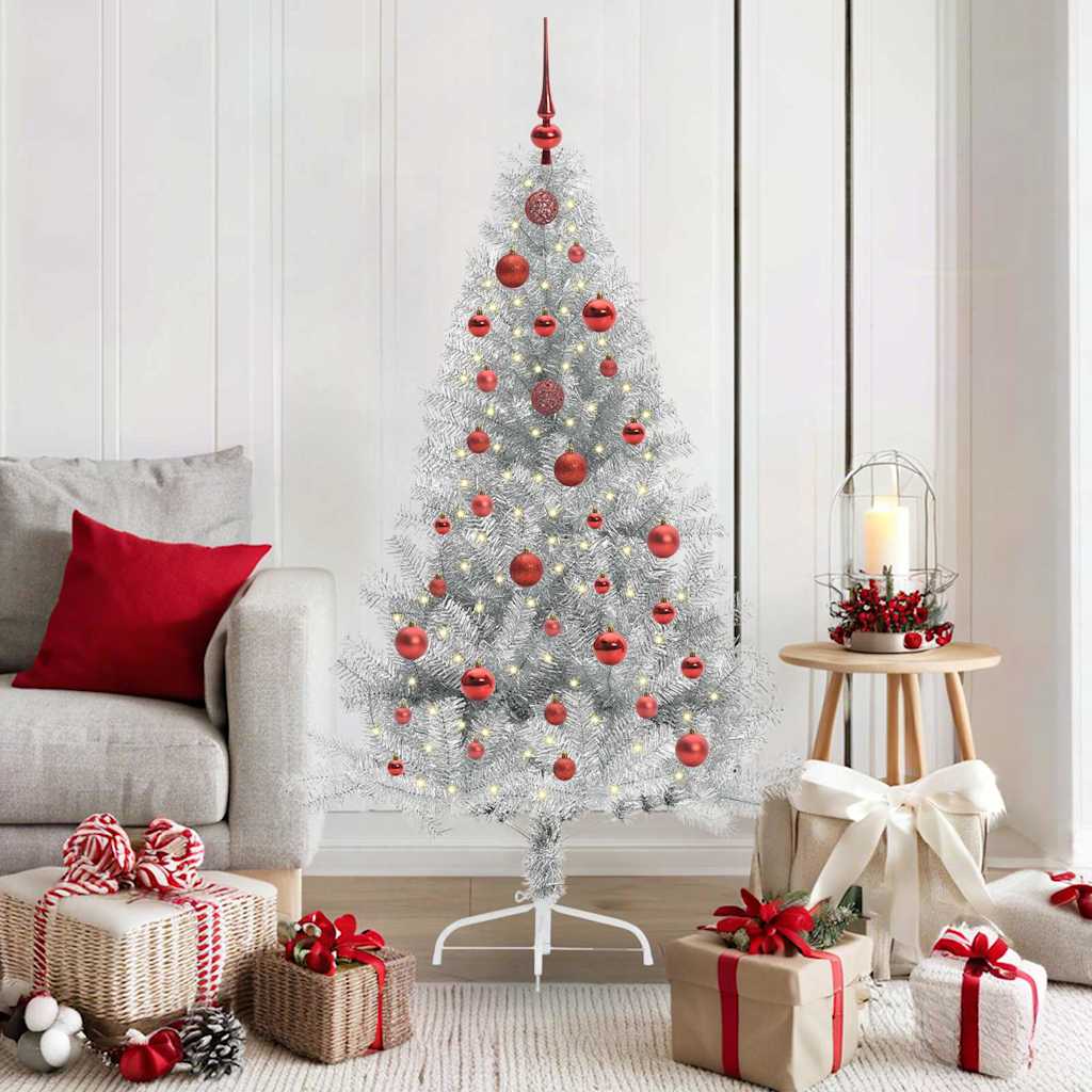 Vidaxl kunstmatig voorverlicht kerstboom zilver 150 cm pet