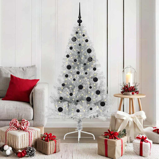 Vidaxl kunstmatig voorverlicht kerstboom zilver 150 cm pet