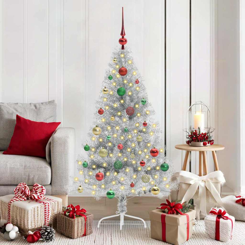Vidaxl kunstmatig voorverlicht kerstboom zilver 150 cm pet