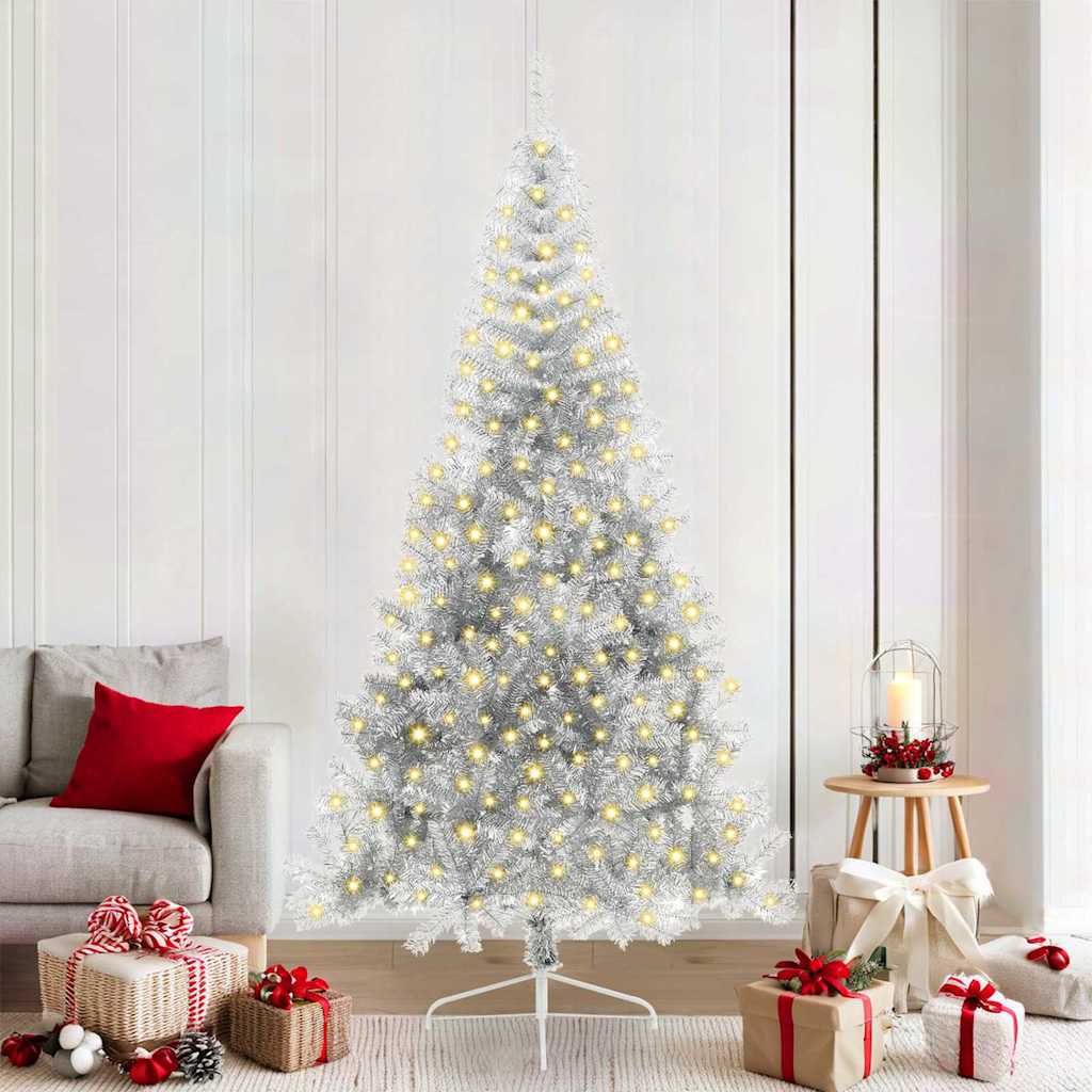 Vidaxl kunstmatig voorverlicht kerstboom met 300 led zilver 210 cm pet