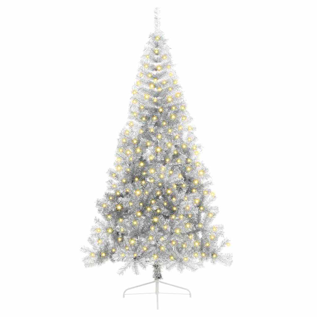 Vidaxl kunstmatig voorverlicht kerstboom met 300 led zilver 210 cm pet