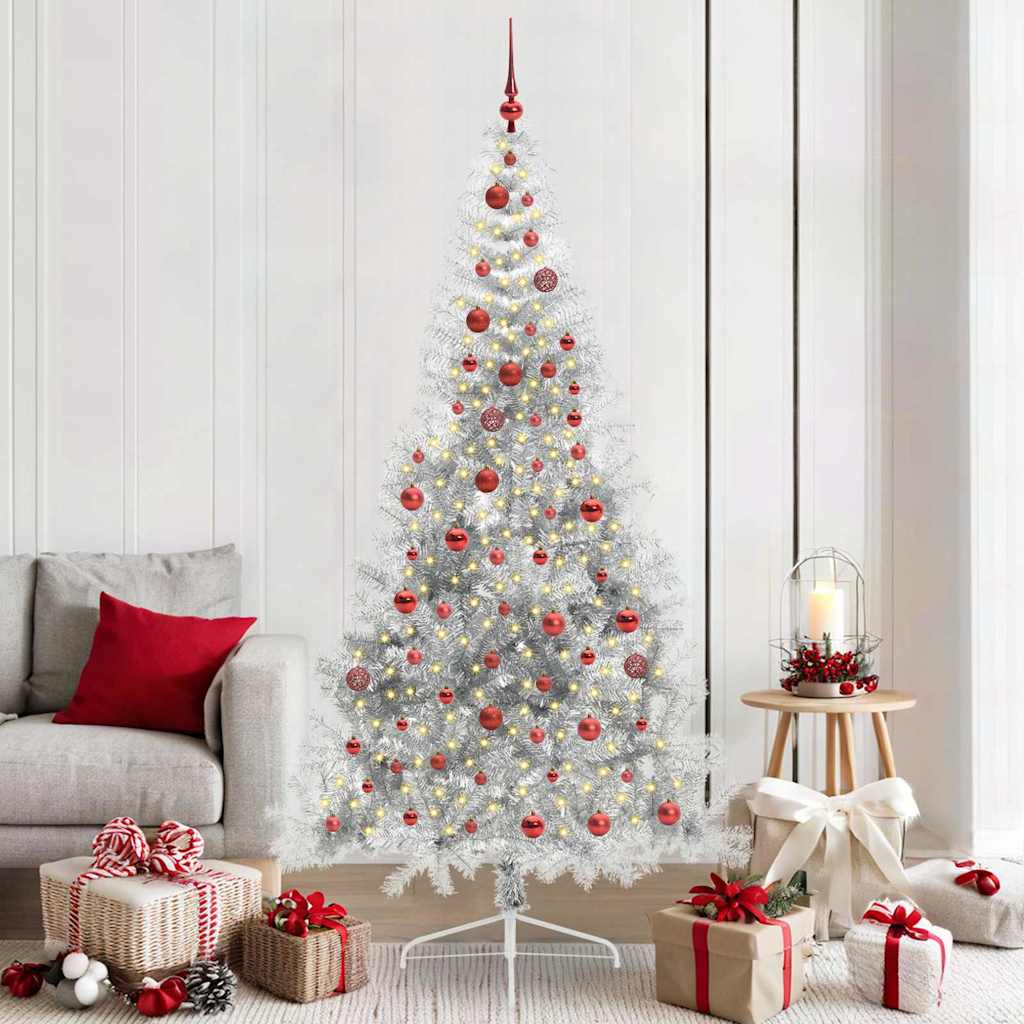 Vidaxl kunstmatig voorverlicht kerstboom met 300 led zilver 210 cm pet