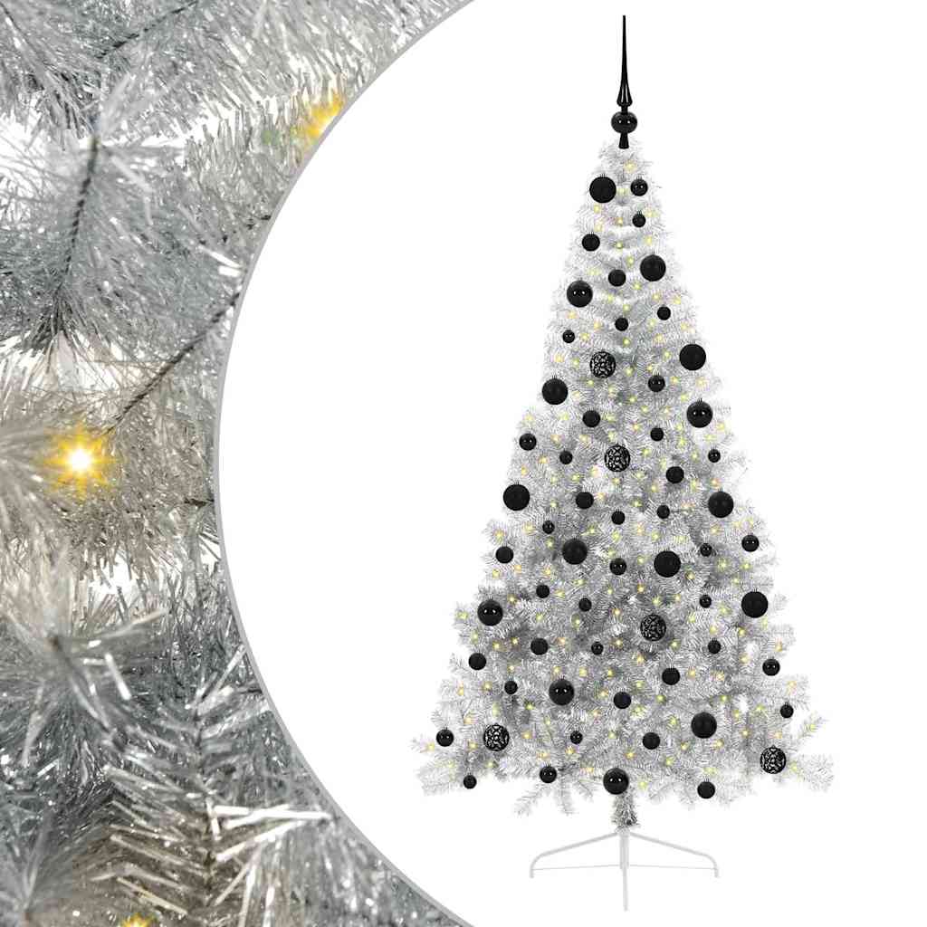 Vidaxl kunstmatig voorverlicht kerstboom met 300 led zilver 210 cm pet