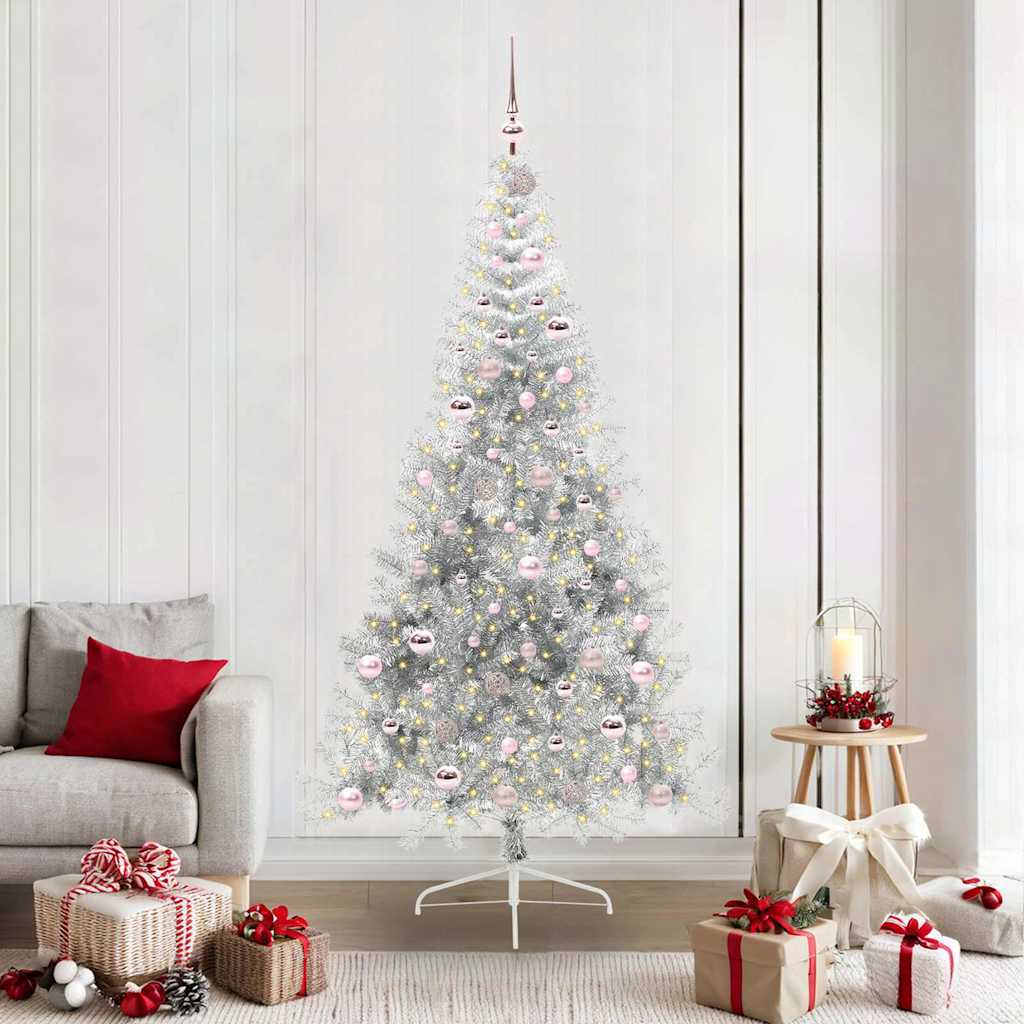 Vidaxl kunstmatig voorverlicht kerstboom met 300 led zilver 210 cm pet