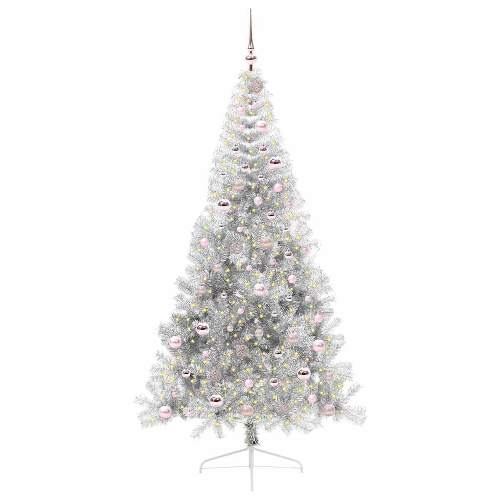 Vidaxl kunstmatig voorverlicht kerstboom met 300 led zilver 210 cm pet