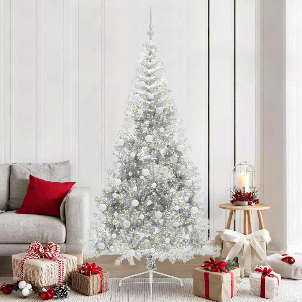 Vidaxl kunstmatig voorverlicht kerstboom met 300 led zilver 210 cm pet