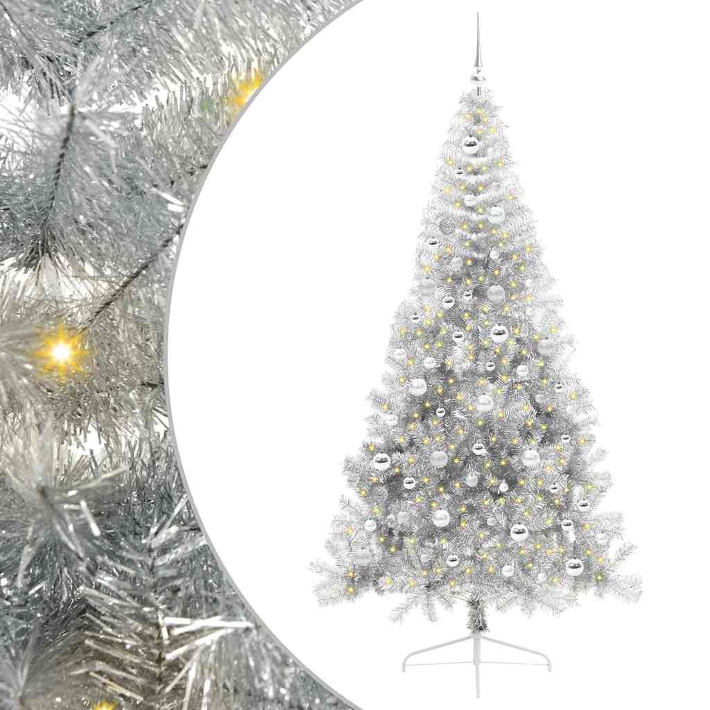 Vidaxl kunstmatig voorverlicht kerstboom met 300 led zilver 210 cm pet