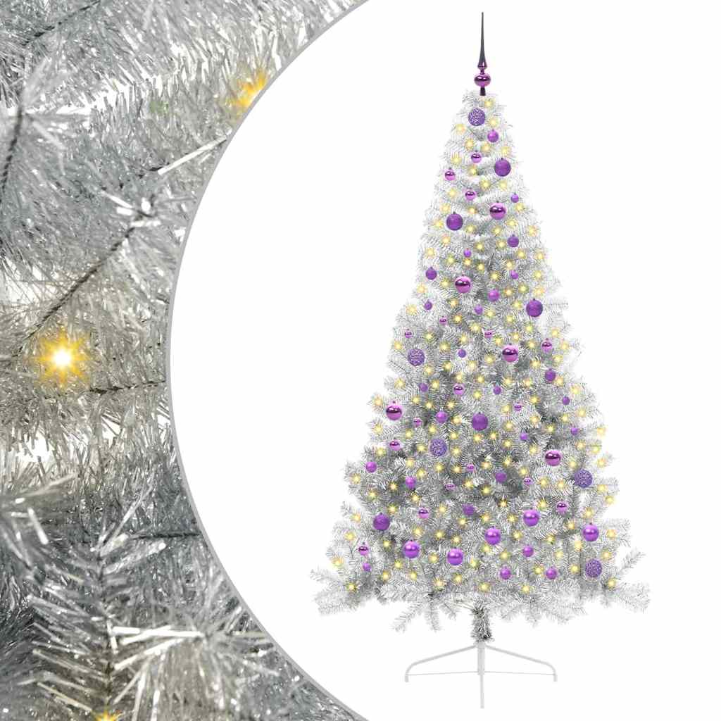 Vidaxl kunstmatig voorverlicht kerstboom met 300 led zilver 210 cm pet