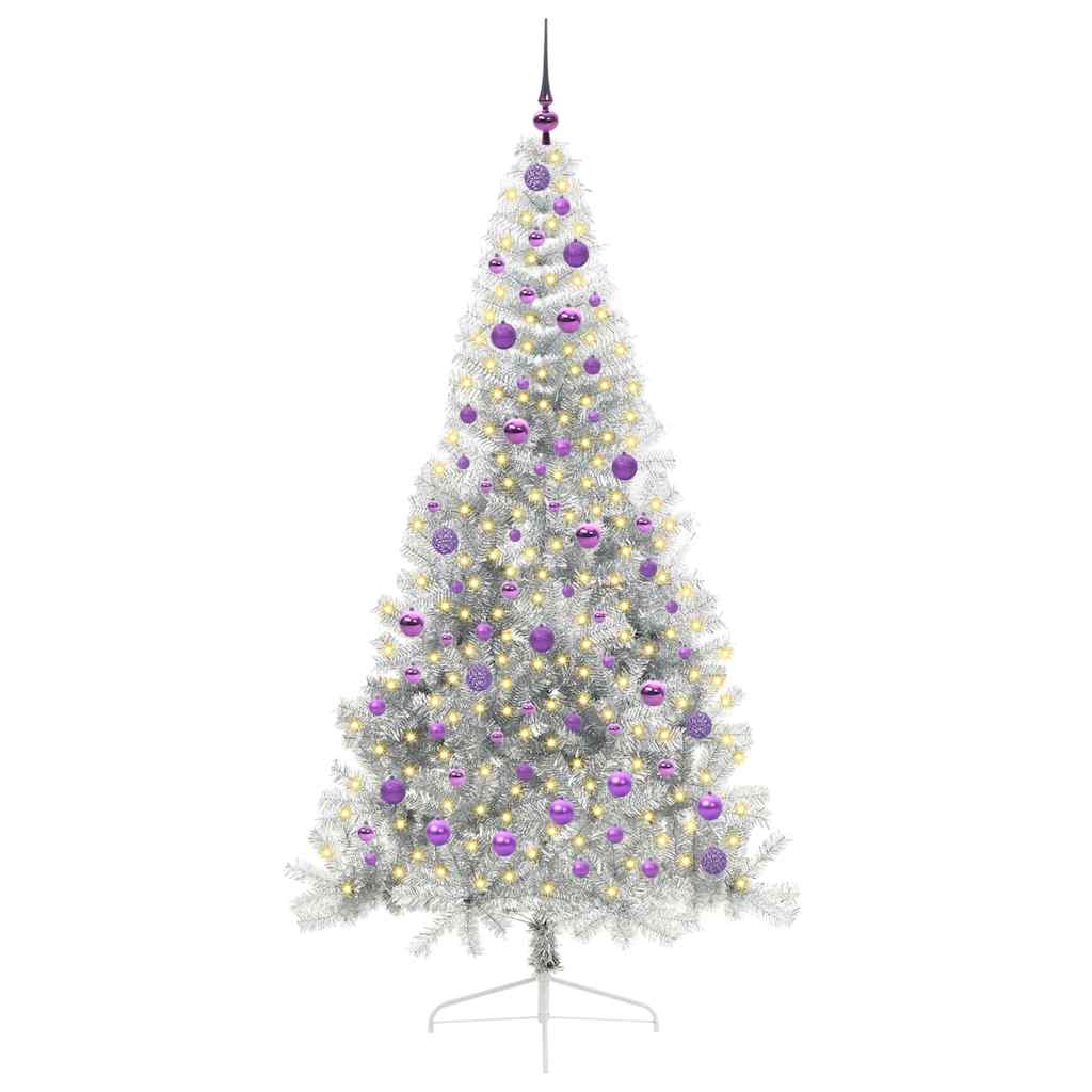 Vidaxl kunstmatig voorverlicht kerstboom met 300 led zilver 210 cm pet