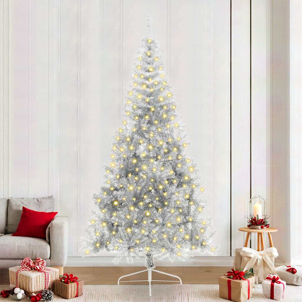 Vidaxl kunstmatig voorverlicht kerstboom met 300 led zilver 240 cm pet