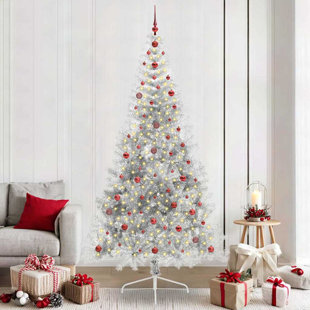 Vidaxl kunstmatig voorverlicht kerstboom met 300 led zilver 240 cm pet