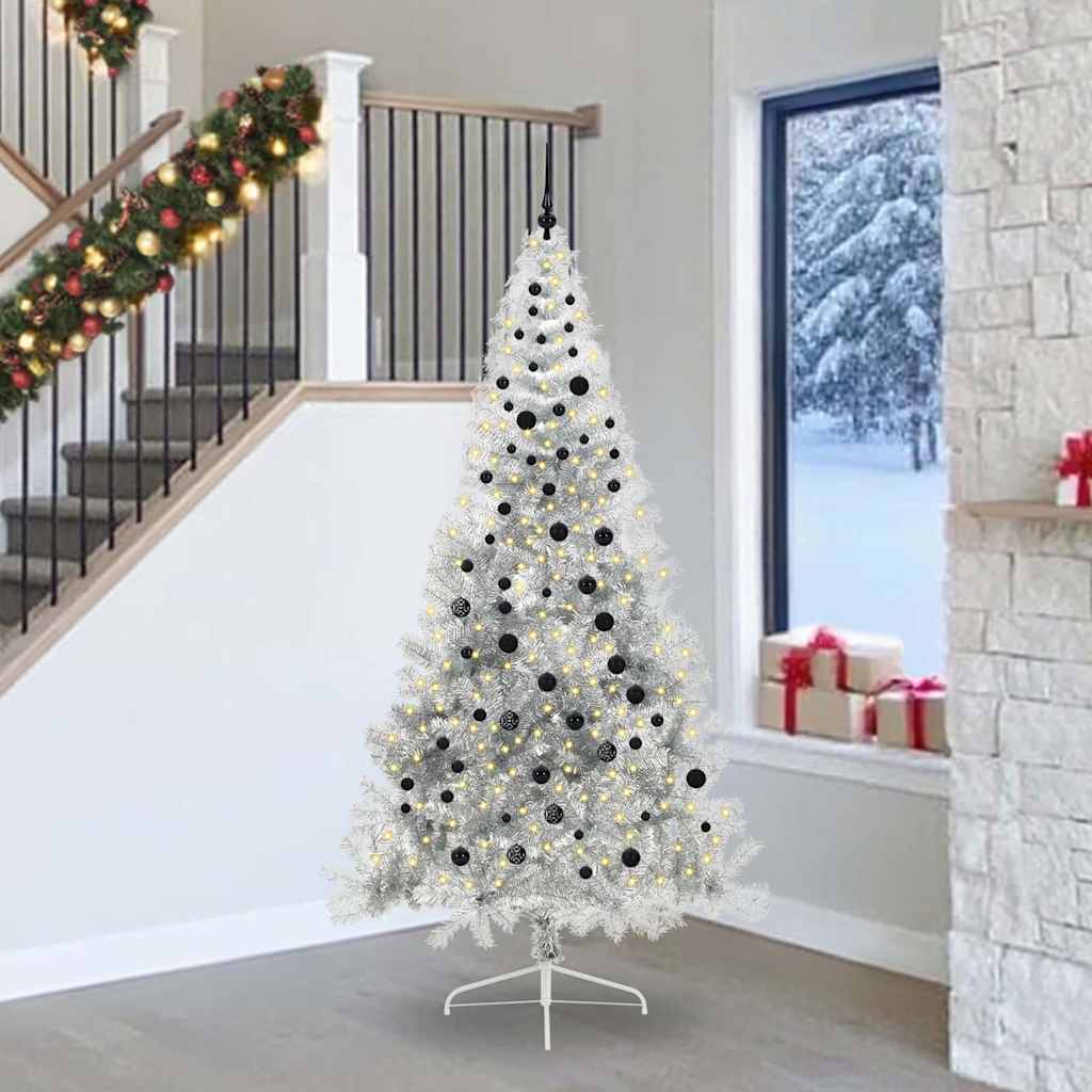 Vidaxl kunstmatig voorverlicht kerstboom met 300 led zilver 240 cm pet