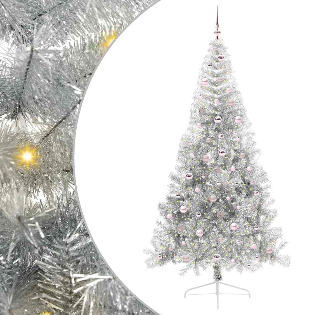 Vidaxl kunstmatig voorverlicht kerstboom met 300 led zilver 240 cm pet