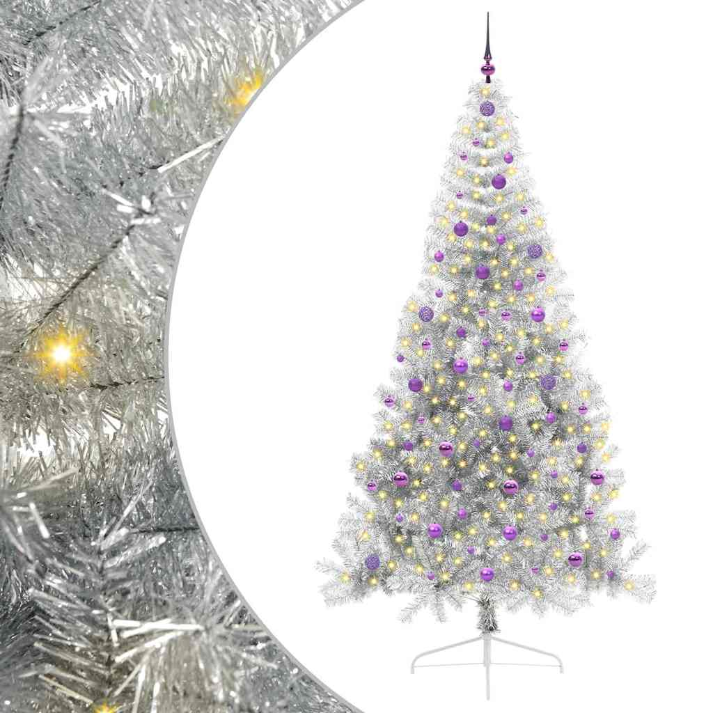 Vidaxl kunstmatig voorverlicht kerstboom met 300 led zilver 240 cm pet