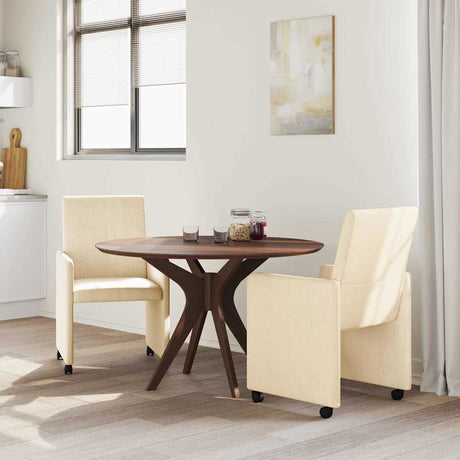 Vidaxl eetkamerstoelen met wieltjes 2 st katoenen stof crème