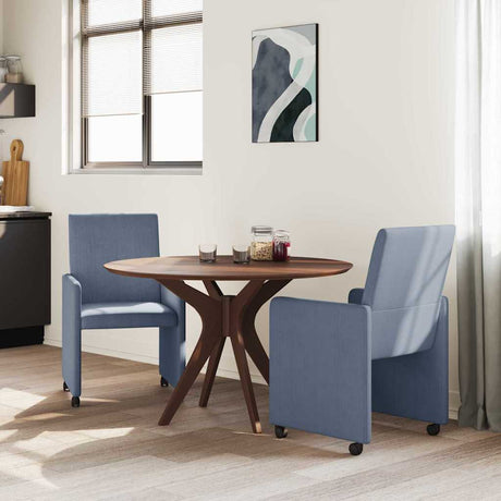 Vidaxl eetkamerstoelen met wieltjes 2 st katoenen stof blauw