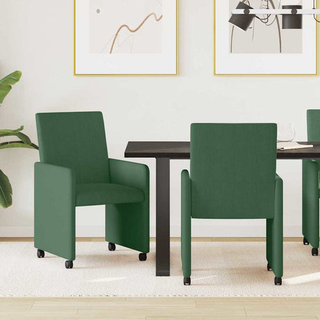 Vidaxl eetkamerstoelen met wieltjes 2 st katoenen stof grijs groen