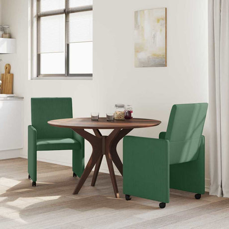 Vidaxl eetkamerstoelen met wieltjes 2 st katoenen stof grijs groen