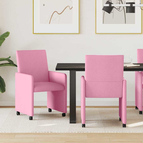 Vidaxl eetkamerstoelen met wieltjes 2 st stof roze 57 x 66 x 94 cm