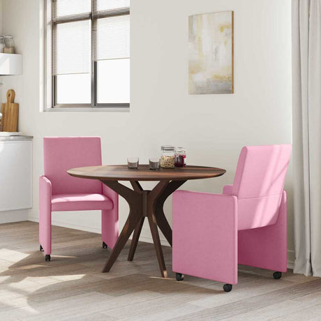 Vidaxl eetkamerstoelen met wieltjes 2 st stof roze 57 x 66 x 94 cm