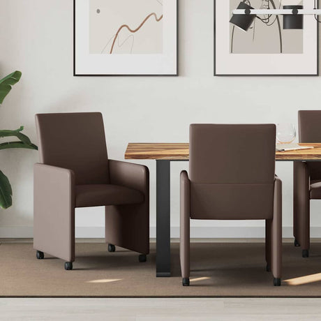 Vidaxl eetkamerstoelen met wieltjes 2 st kunstleer bruin