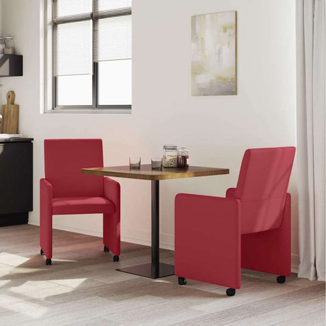 Vidaxl eetkamerstoelen met wieltjes 2 st kunstleer wijnrood