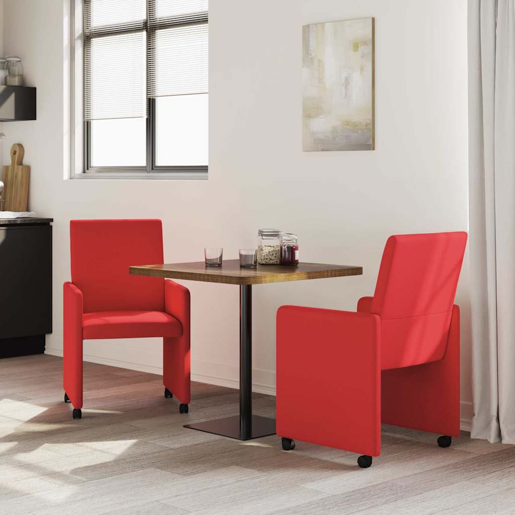 Vidaxl eetkamerstoelen met wieltjes 2 st kunstleer rood