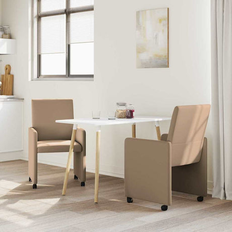 Vidaxl eetkamerstoelen met wieltjes 2 st kunstleer cappuccino
