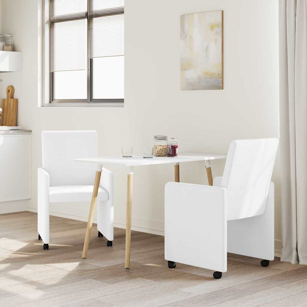 Vidaxl eetkamerstoelen met wieltjes 2 st kunstleer wit 57 x 66 x 94 cm