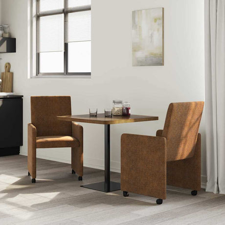 Vidaxl eetkamerstoelen met wieltjes 2 st faux suede leer bruin