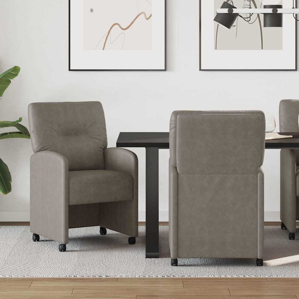 Vidaxl eetkamerstoelen met wieltjes 2 st kunstleer grijs