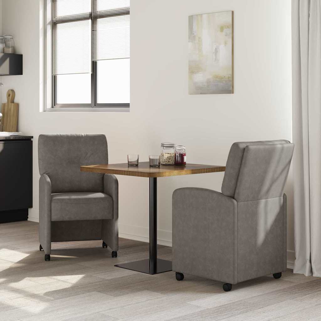 Vidaxl eetkamerstoelen met wieltjes 2 st kunstleer grijs
