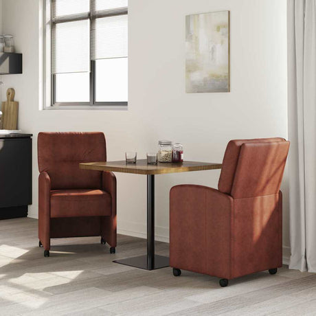 Vidaxl eetkamerstoelen met wieltjes 2 st kunstleer glanzend bruin