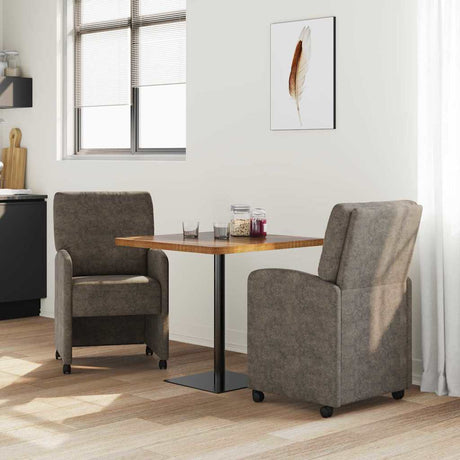 Vidaxl eetkamerstoelen met wieltjes 2 st faux suede leer donkergrijs