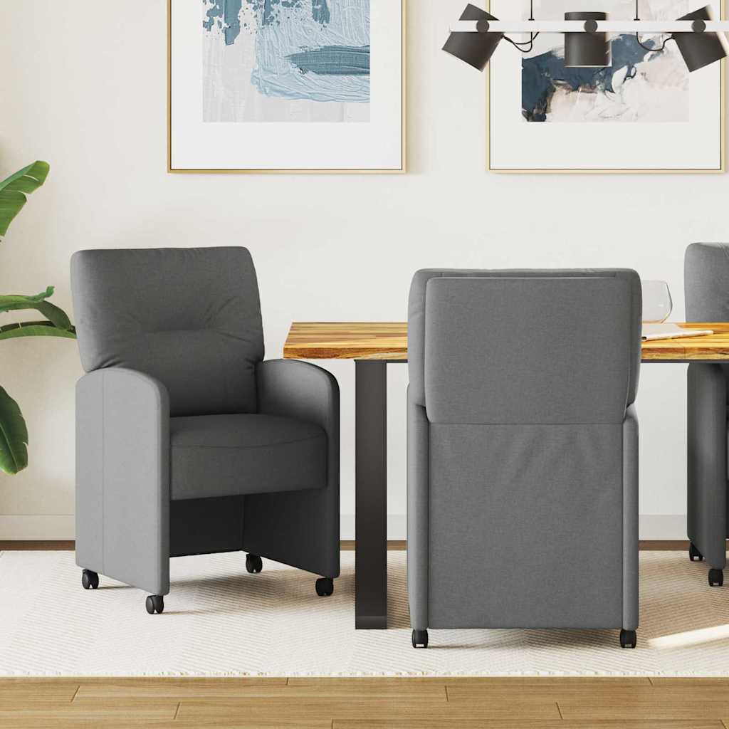 Vidaxl eetkamerstoelen met wieltjes 2 st stof donkergrijs