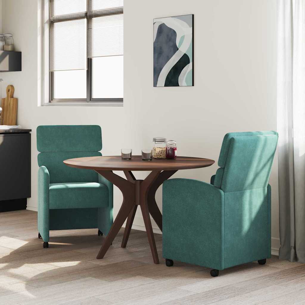Vidaxl eetkamerstoelen met wieltjes 2 st fluweel donkergroen