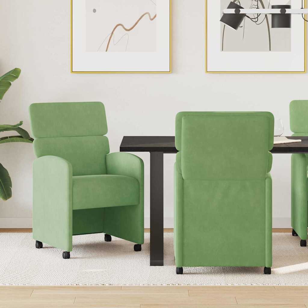 Vidaxl eetkamerstoelen met wieltjes 2 st fluweel lichtgroen