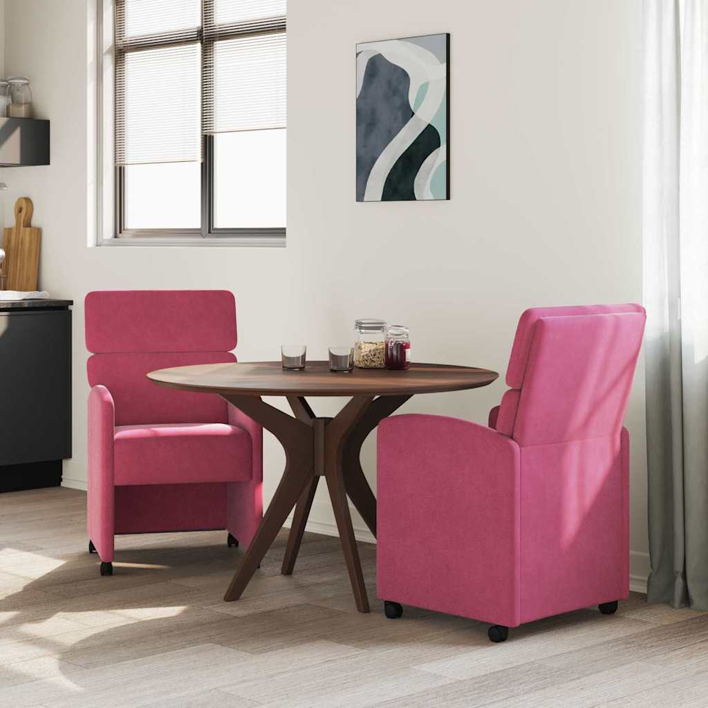 Vidaxl eetkamerstoelen met wieltjes 2 st fluweel wijnrood