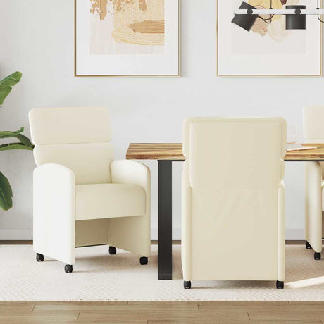 Vidaxl eetkamerstoelen met wieltjes 2 st kunstleer crème