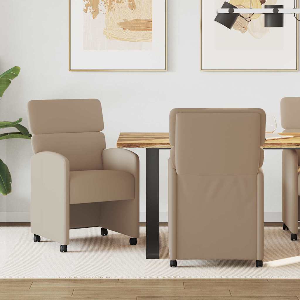 Vidaxl eetkamerstoelen met wieltjes 2 st kunstleer cappuccino