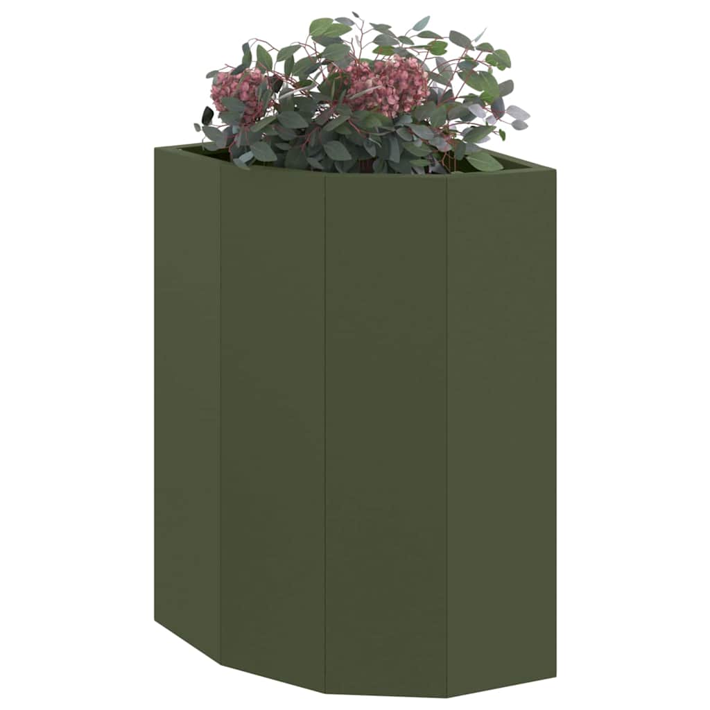 Vidaxl hoek plantbak olijfgroen 30 x 30 x 50 cm staal