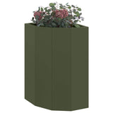 Vidaxl hoek plantbak olijfgroen 30 x 30 x 50 cm staal