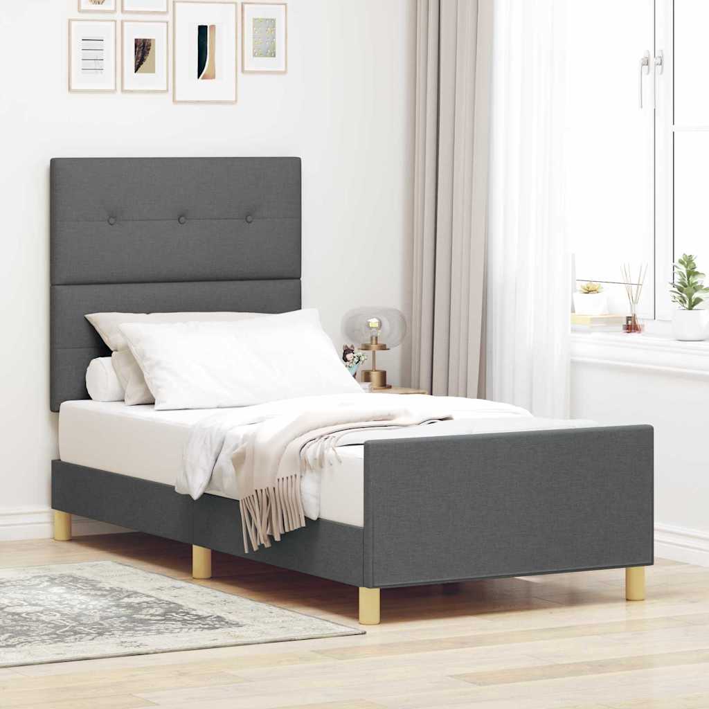 Vidaxl bedframe met hoofdeinde donkergrijs 90 x 200 cm stof