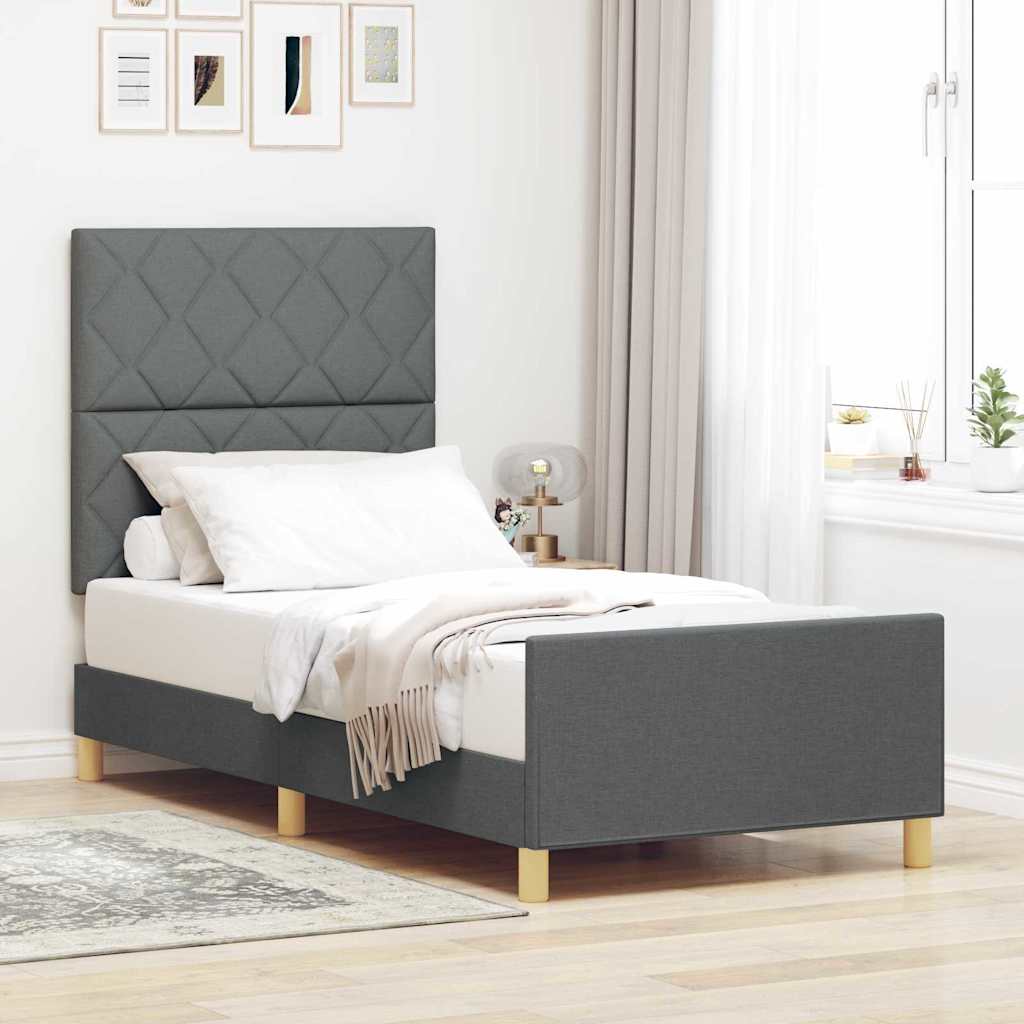 Vidaxl bedframe met hoofdeinde donkergrijs 90 x 190 cm stof